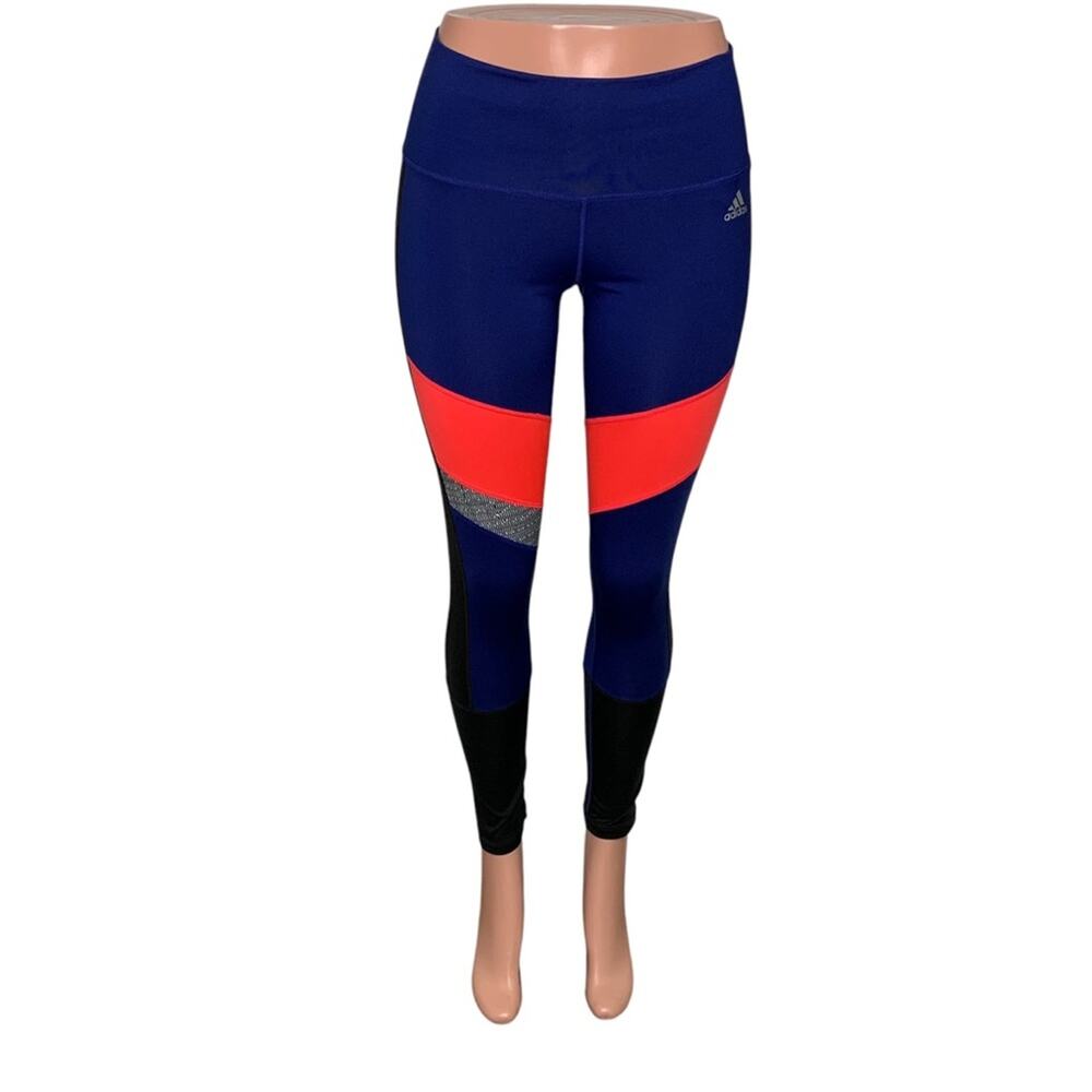 Adidas Climalite mid-rise Leggings Color Block Blue Hot Pink Black Size M